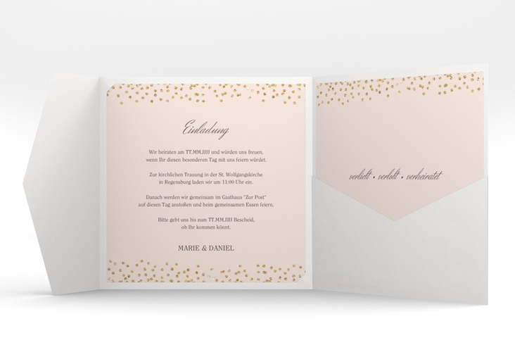 Hochzeitseinladung Glitter Pocketfold rosa hochglanz