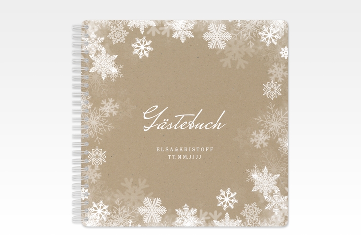 Gästebuch Hochzeit Snowfall Ringbindung mit Schneeflocken für Winterhochzeit