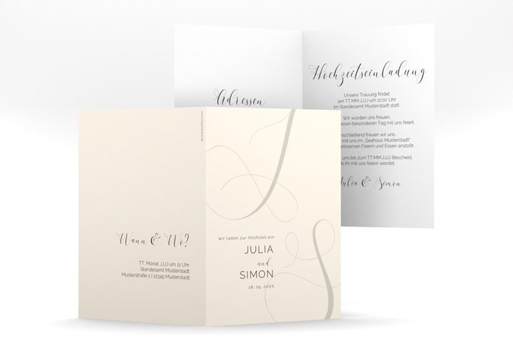 Hochzeitseinladung Eheschließung A6 Klappkarte hoch beige mit Gräsern und Trockenblumen für Boho-Hochzeit