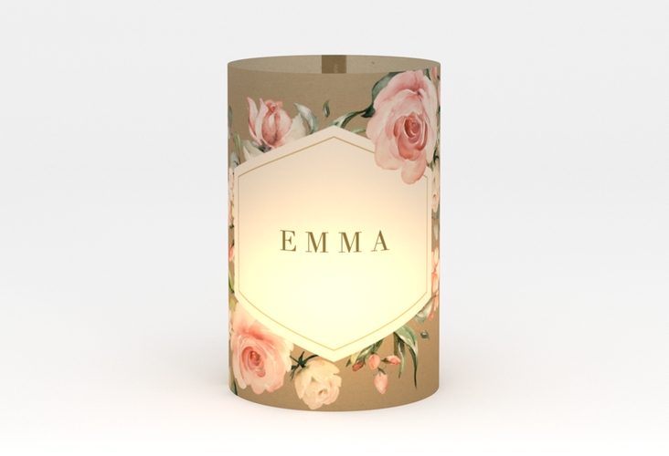 Windlicht Hochzeit Graceful Windlicht Kraftpapier mit Rosenblüten in Rosa und Weiß