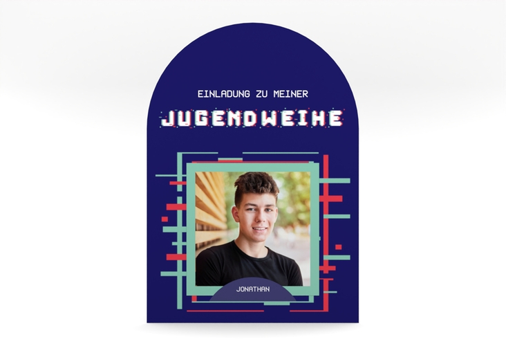 Einladung Jugendweihe Glitch mittlere Bogen-Karte + Foto