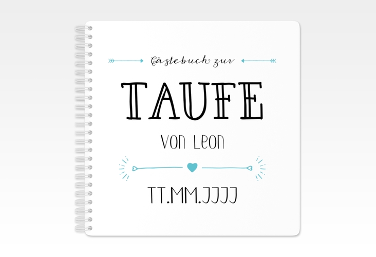 Gästebuch Taufe Lettering Ringbindung tuerkis