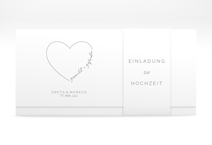 Hochzeitseinladung Lebenstraum Wickelfalzkarte + Banderole weiss