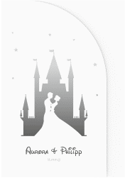 Klick: Details zu Hochzeitseinladung "Castle" anzeigen Hochzeitseinladung Castle mittlere Bogen-Wickelfalzkarte grau