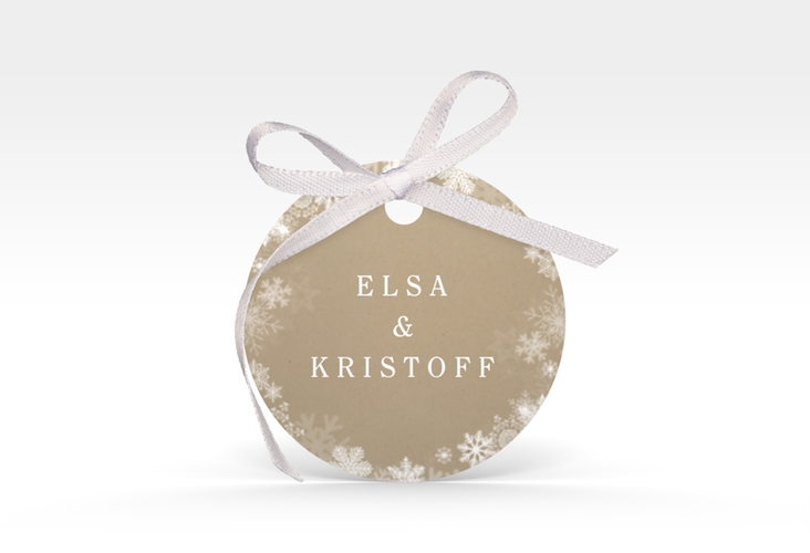 Geschenkanhänger Hochzeit Snowfall Geschenkanhänger, rund Kraftpapier mit Schneeflocken für Winterhochzeit