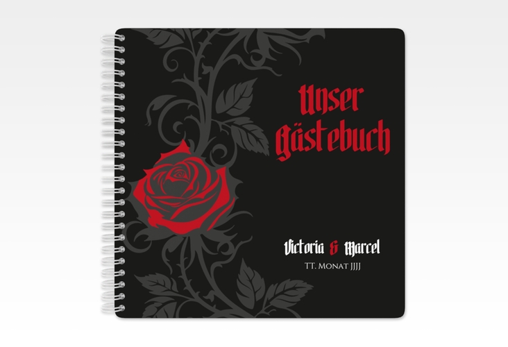 Gästebuch Hochzeit Red Rose Ringbindung schwarz