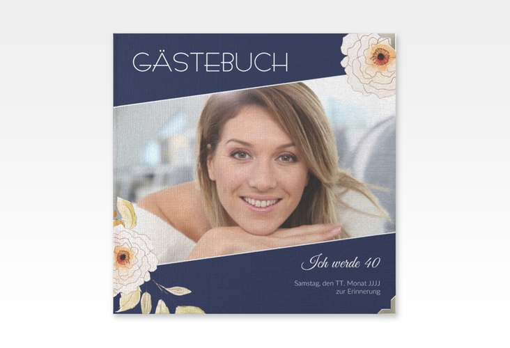 Gästebuch Selection Geburtstag Fleur Leinen-Hardcover blau