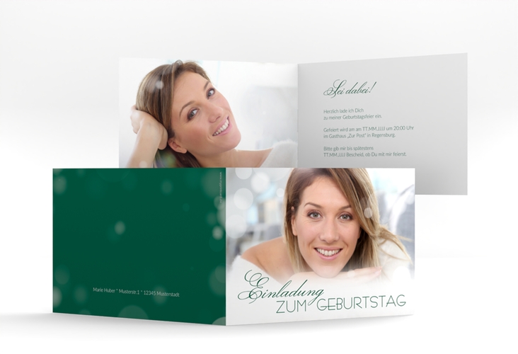 Einladung 40. Geburtstag Luminous A6 Klappkarte quer gruen