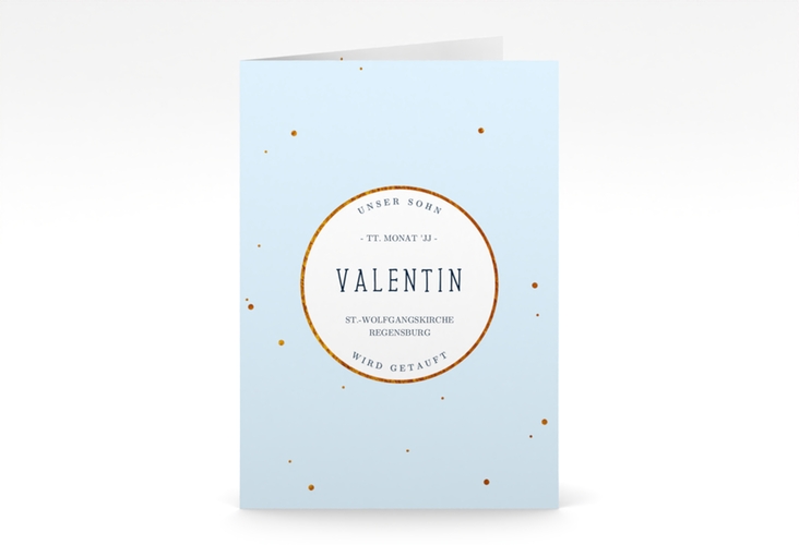 Einladungskarte Taufe  Sparkling A6 Klappkarte hoch blau