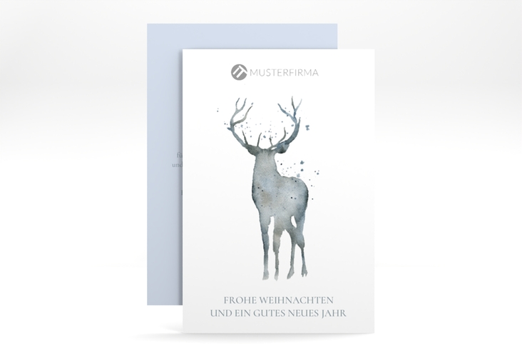 Business-Weihnachtskarte Edelhirsch A6 Karte hoch mit Hirsch-Silhouette in Aquarell