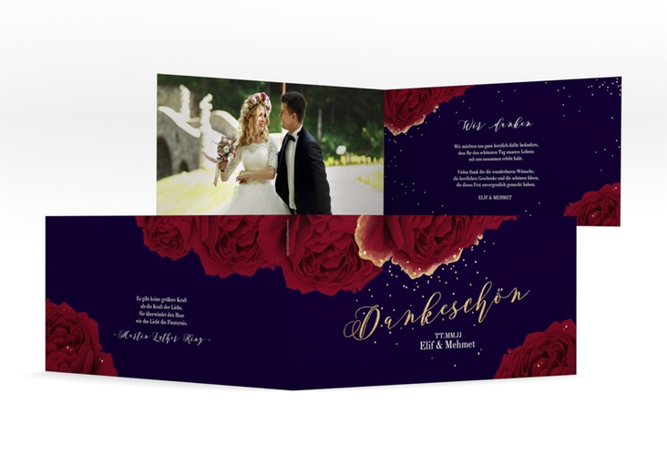 Danksagung Hochzeit Cherie lange Klappkarte quer schwarz hochglanz