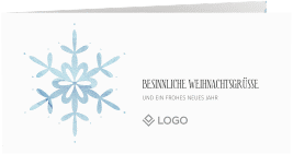 Klick: Details zu Geschäftliche Weihnachtskarte "Winterhauch" anzeigen Geschäftliche Weihnachtskarte Winterhauch lange Klappkarte quer mit Schneeflocken-Design und Logo für Firmen