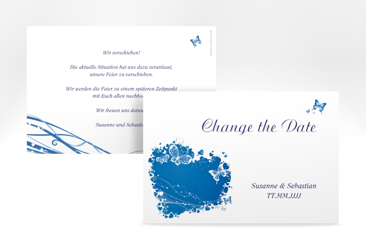 Change the Date-Karte Hochzeit Mailand A6 Karte quer blau