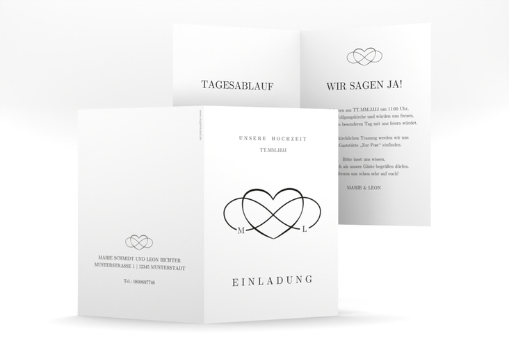 Einladungskarte Hochzeit Infinity A6 Klappkarte hoch schwarz hochglanz