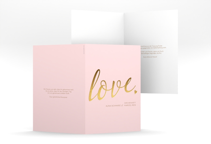 Kirchenheft Hochzeit Glam A5 Klappkarte hoch rosa hochglanz