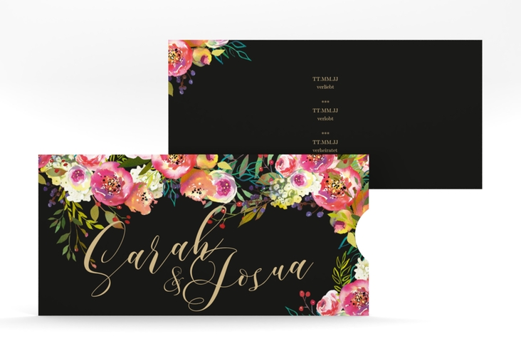Hochzeitseinladung Flowerbomb Einsteckkarte schwarz hochglanz