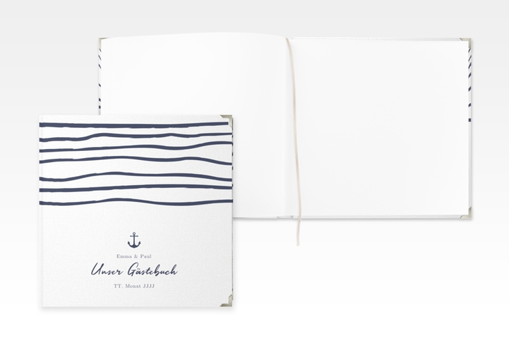 Gästebuch Selection Hochzeit Liebesanker Leinen-Hardcover mit maritimem Streifenmuster und kleinem Anker