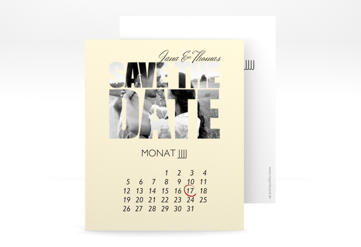 Save the Date-Kalenderblatt Letters Kalenderblatt-Karte beige