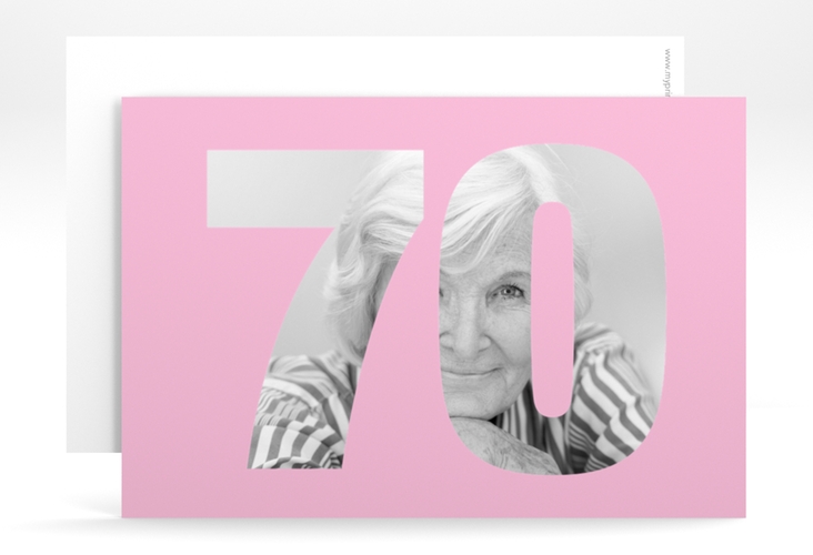 Einladung 70. Geburtstag Numbers A6 Karte quer rosa hochglanz