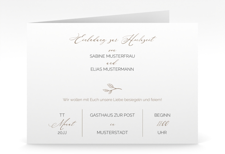 Hochzeitseinladung Plain mittlere Klappkarte quer weiss