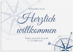 Willkommensschild Leinwand Windrose 70 x 50 cm Leinwand blau