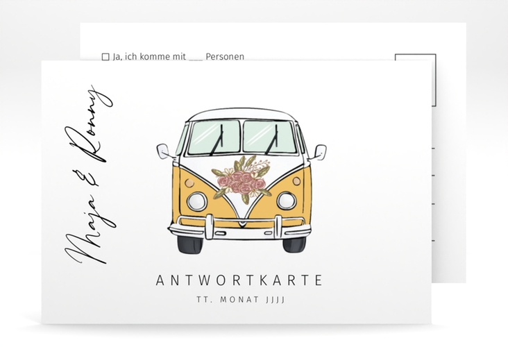 Antwortkarte Hochzeit Hochzeitsbulli A6 Postkarte gelb