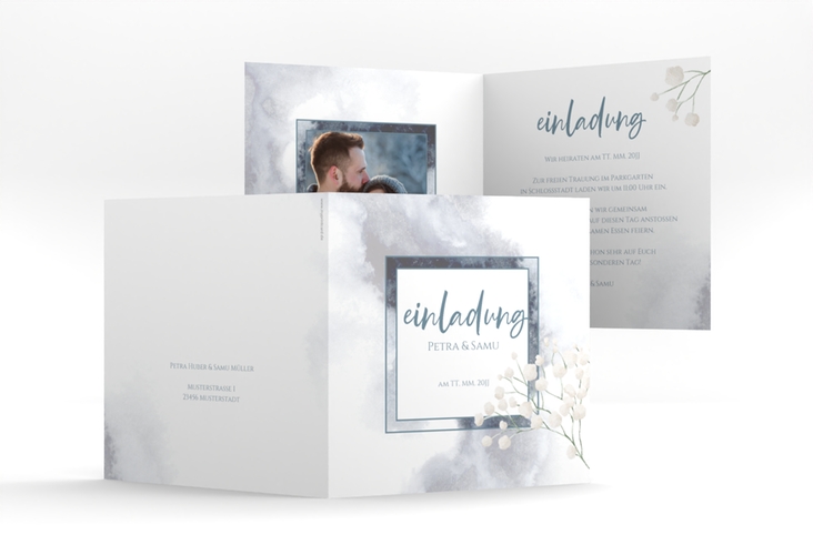 Hochzeitseinladung Winter quadr. Klappkarte mit Schleierkraut