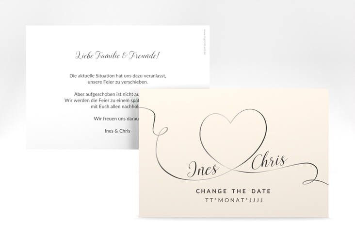 Change the Date-Karte Hochzeit Dolce A6 Karte quer beige hochglanz