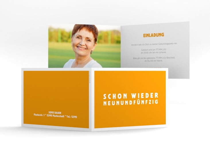 Einladung 60. Geburtstag Gag A6 Klappkarte quer orange