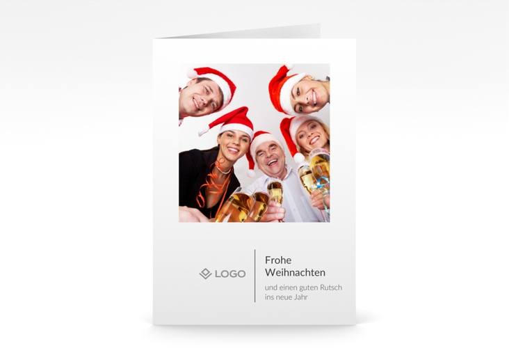 Business-Weihnachtskarte "Weihnachtsfeier" DIN A6 Klappkarte schlicht mit Firmenlogo