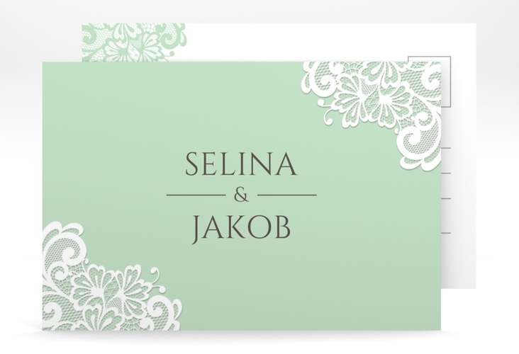 Verlobungskarte Hochzeit Vintage A6 Postkarte mint mit floraler Spitze