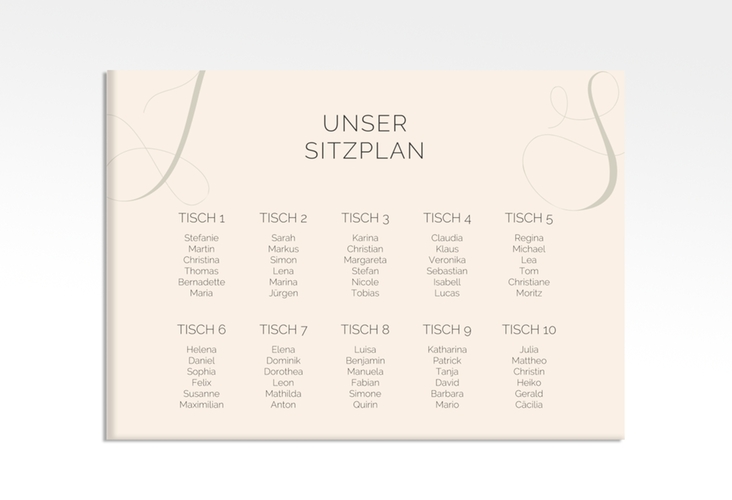Sitzplan Leinwand Hochzeit Eheschließung 70 x 50 cm Leinwand beige