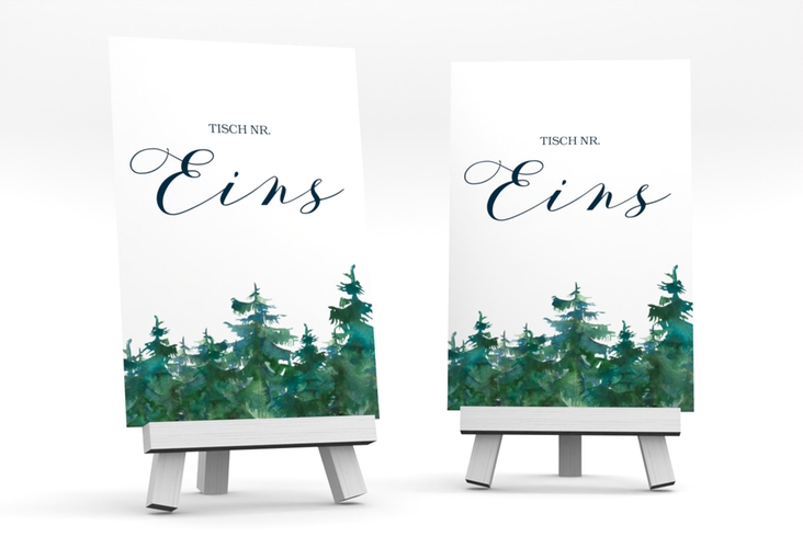 Tischnummer Hochzeit Evergreen Tischaufsteller weiss