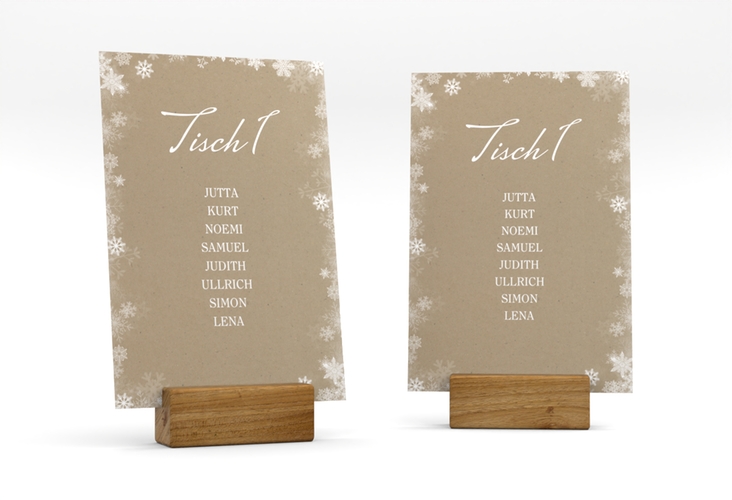 Tischaufsteller Hochzeit Snowfall Tischaufsteller Kraftpapier mit Schneeflocken für Winterhochzeit