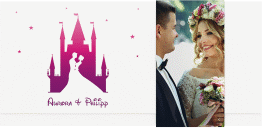 Klick: Details zu Hochzeitseinladung "Castle" anzeigen Hochzeitseinladung Castle Wickelfalzkarte + Banderole pink
