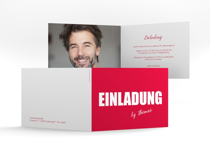 Einladung Geburtstag Zig A6 Klappkarte quer rot