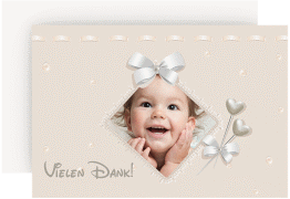 Dankeskarte Taufe Ribbon A6 Karte quer beige