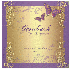 Klick: Details zu Gästebuch Selection Hochzeit "Toulouse" anzeigen Gästebuch Selection Hochzeit Toulouse Leinen-Hardcover lila mit Schmetterlingen und Schnörkeln