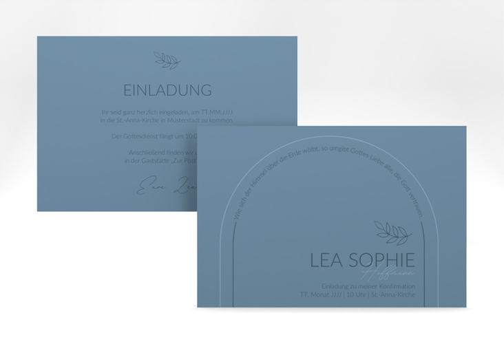 Konfirmationseinladung Bogen A6 Karte quer blau hochglanz