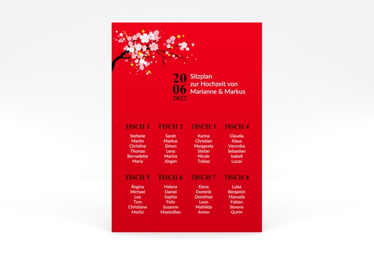 Sitzplan Poster Hochzeit Sakura 50 x 70 cm Poster rot