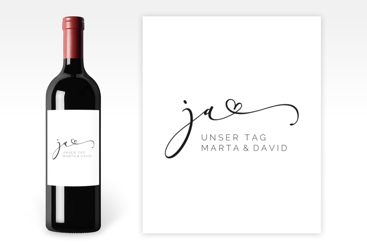 Weinflaschenetikett Hochzeit Jawort Etikett Weinflasche 4er Set weiss modern minimalistisch mit veredelter Aufschrift