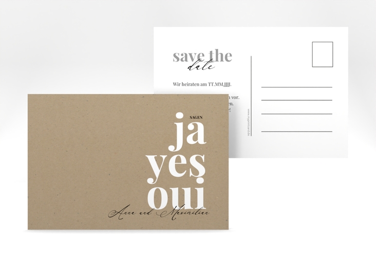 Save the Date-Postkarte Oui A6 Postkarte Kraftpapier mit Ja-Wort in verschiedenen Sprachen