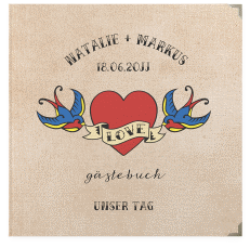 Klick: Details zu Gästebuch Selection Hochzeit "Tattoo" anzeigen Gästebuch Selection Hochzeit Tattoo Leinen-Hardcover beige mit Herz und zwei Schwalben