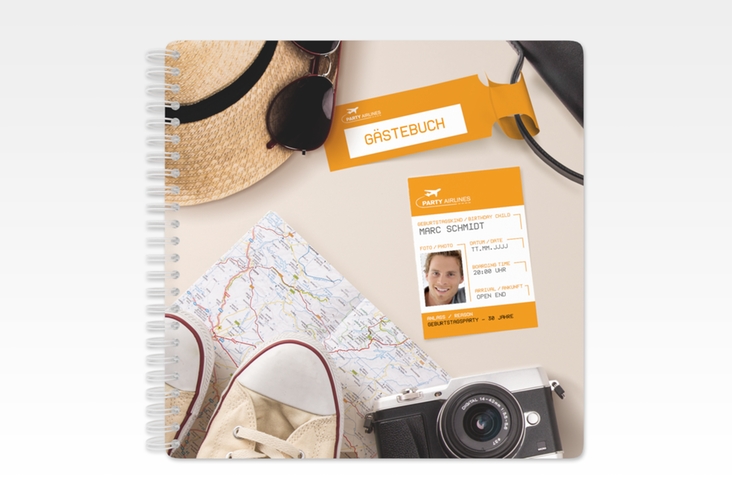 Gästebuch Geburtstag Boardingpass Ringbindung orange