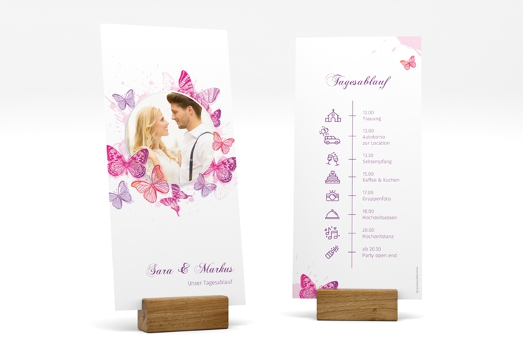 Tagesablauf Hochzeit Schmetterlinge lange Karte hoch pink