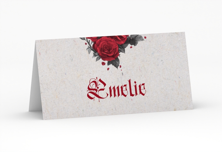 Tischkarte Hochzeit Drachenliebe Tischkarten grau mit schwarzem und weißem Drachen zu einem Herz verschlungen