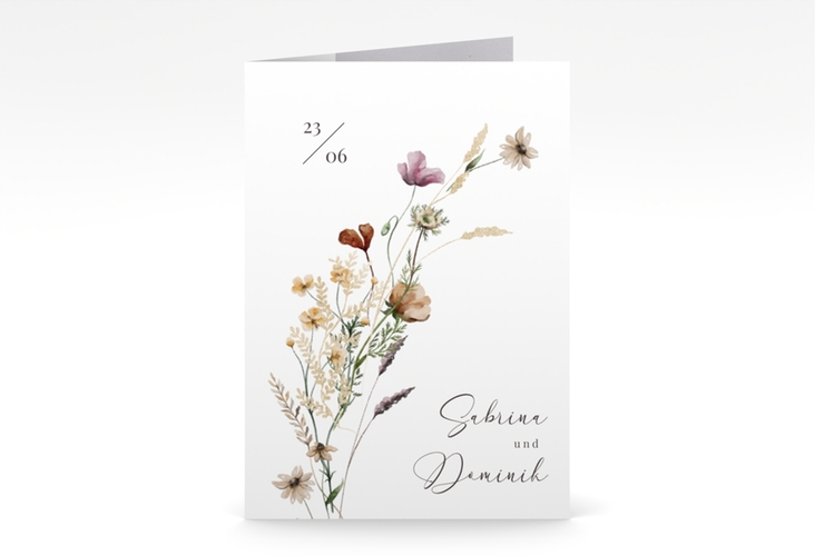 Danksagungskarte Hochzeit Sauvages A6 Klappkarte hoch weiss mit getrockneten Wiesenblumen