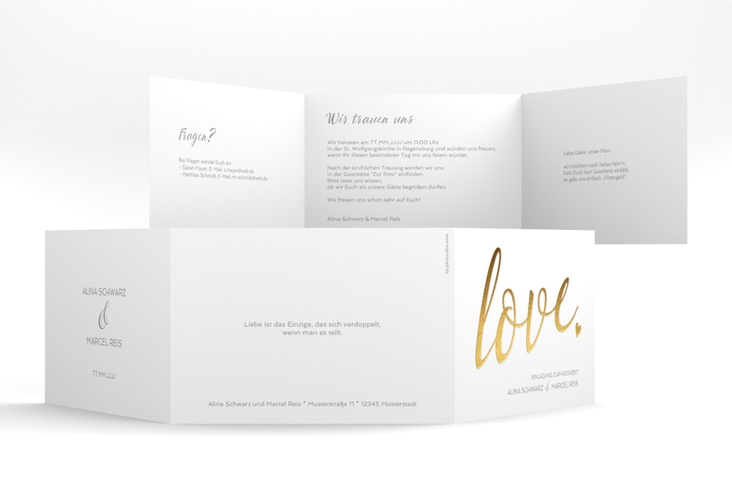 Hochzeitseinladung Glam A6 Doppel-Klappkarte weiss hochglanz