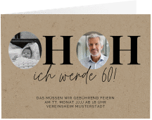 Einladung 60. Geburtstag Hoppla A6 Klappkarte quer Kraftpapier
