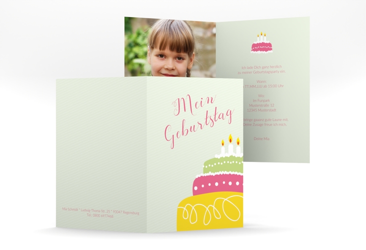 Einladungskarte Kindergeburtstag "Geburtstagstorte" A6 Klappkarte